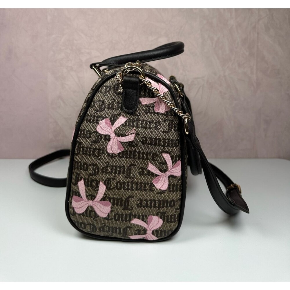 Juicy Couture Simply Sweet Bow Satchel Crossbody Brown Pink Logo Bag w/ Charm - Picture 7 of 13